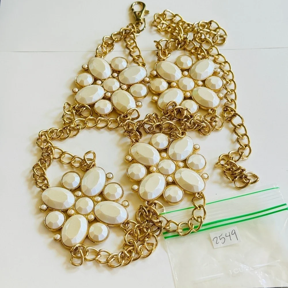VTG Gold Tone Metal Chain Regal Pearl Belt Necklace‎ Couture chunky Retro 49